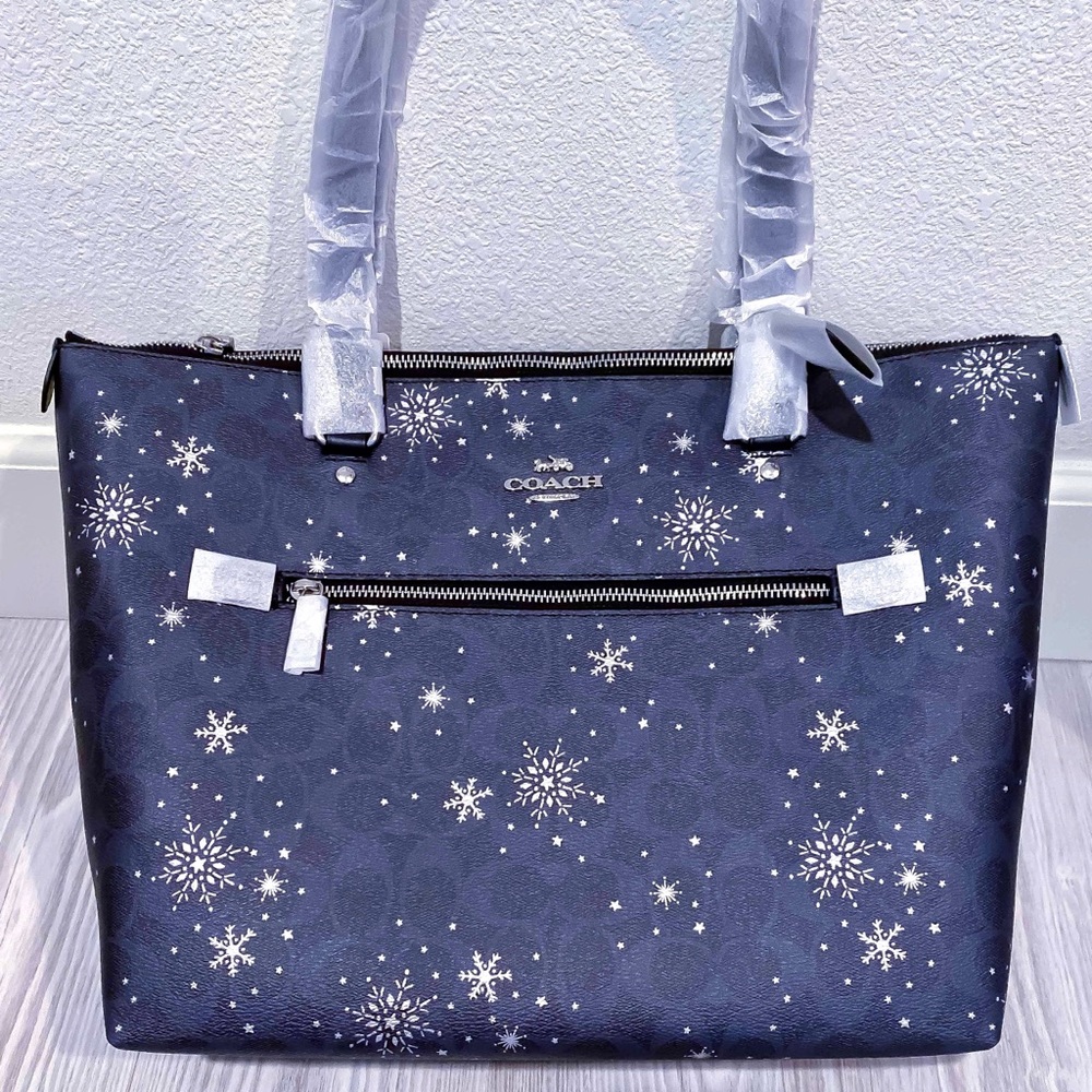 Coach shoulder tote bag NIGHTSKY stars snowflakes